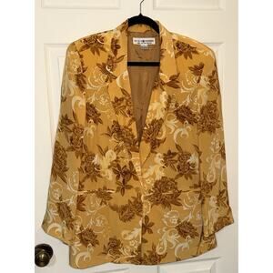 Saks Fifth Avenue REAL CLOTHES 110% SILK Gold Blazer‎ Jacket Women’s Size Large